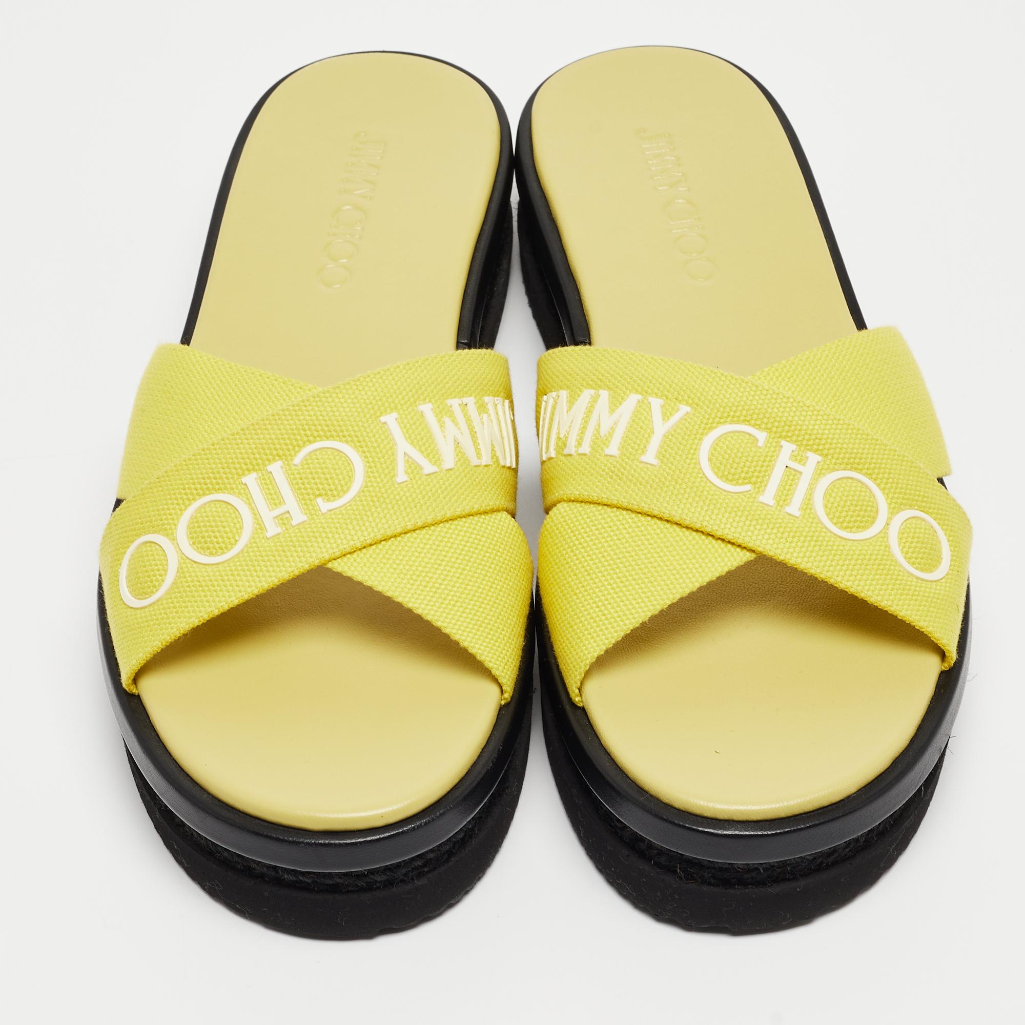 Women's Jimmy Choo Green Canvas Logo Wedge Sandals Size 39