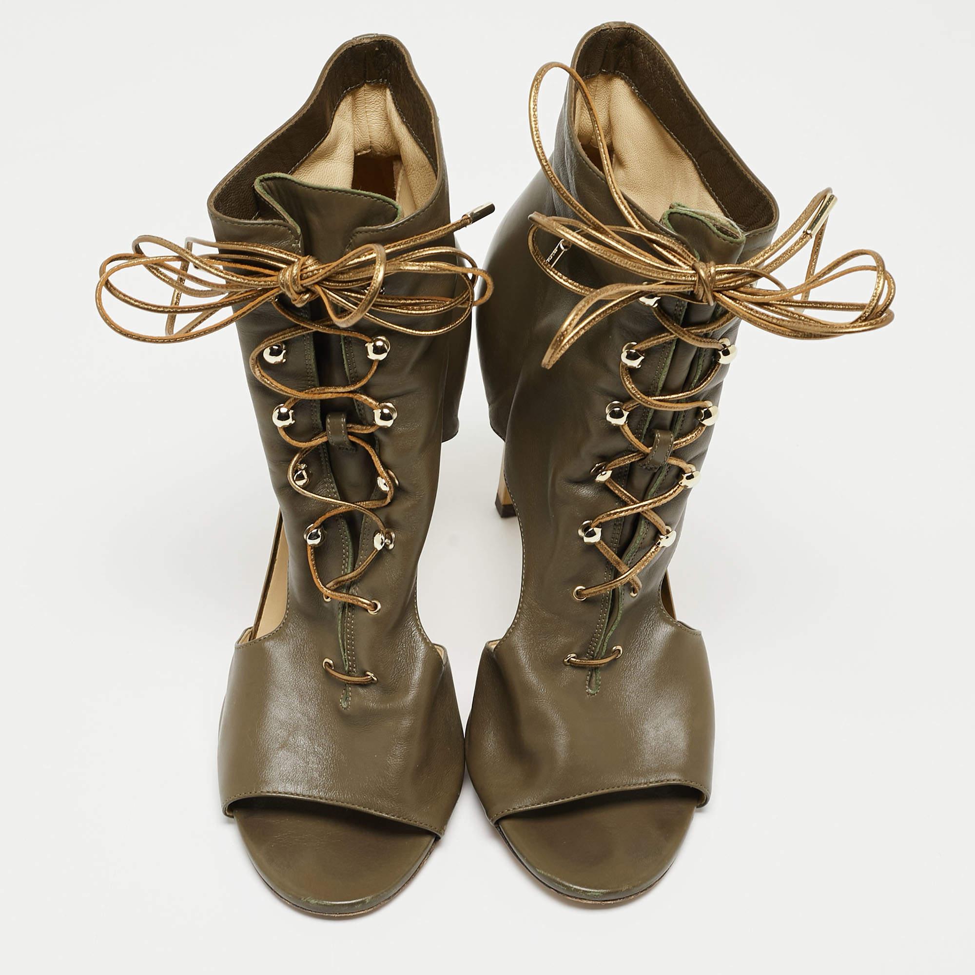 Jimmy Choo Green Leather Lace Up Ankle Boots Size 38 For Sale 2