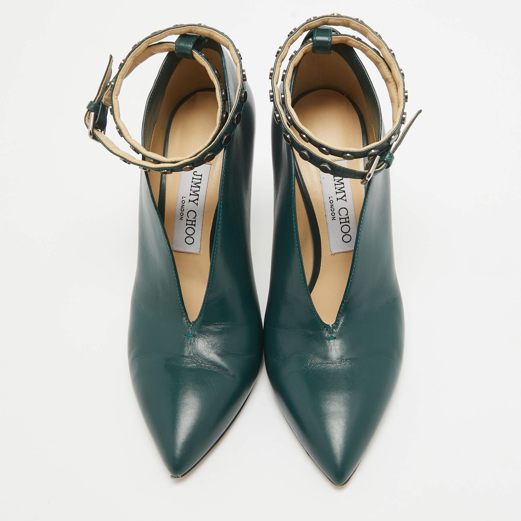 Black Jimmy Choo Green Leather Lark Ankle Strap Pumps Size 36.5 For Sale