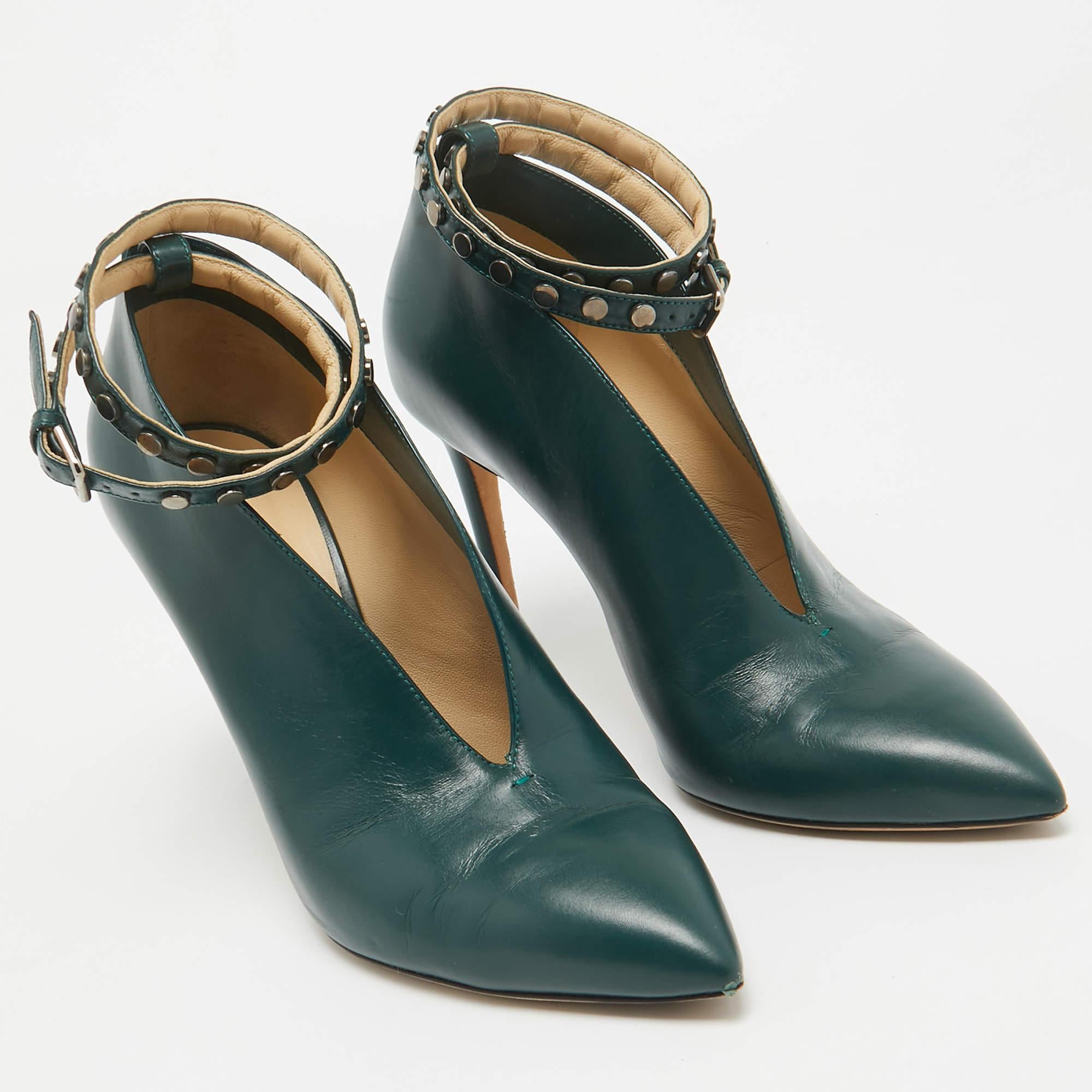 Jimmy Choo Green Leather Lark Ankle Strap Pumps Size 36.5 In Good Condition For Sale In Dubai, Al Qouz 2