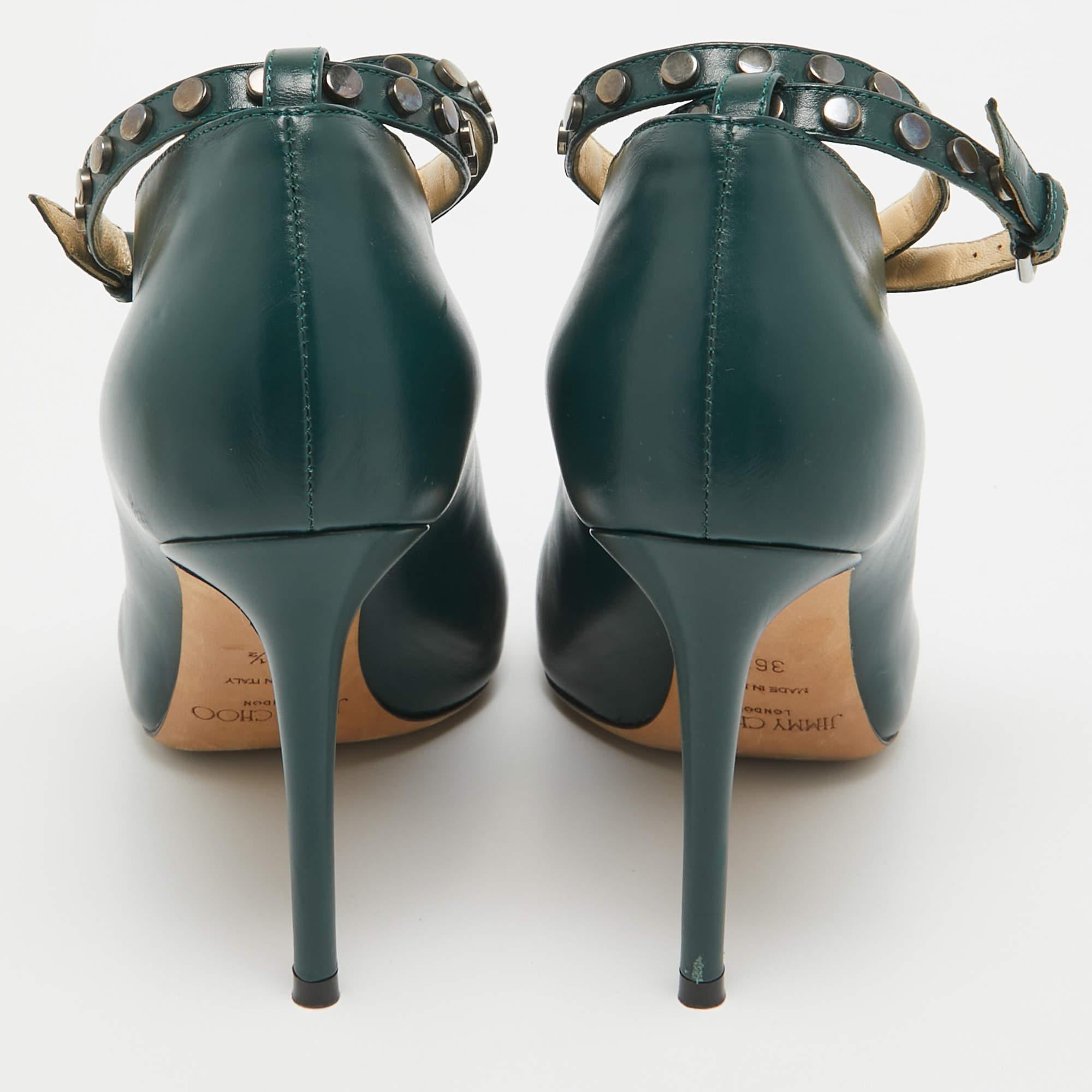 Women's Jimmy Choo Green Leather Lark Ankle Strap Pumps Size 36.5 For Sale
