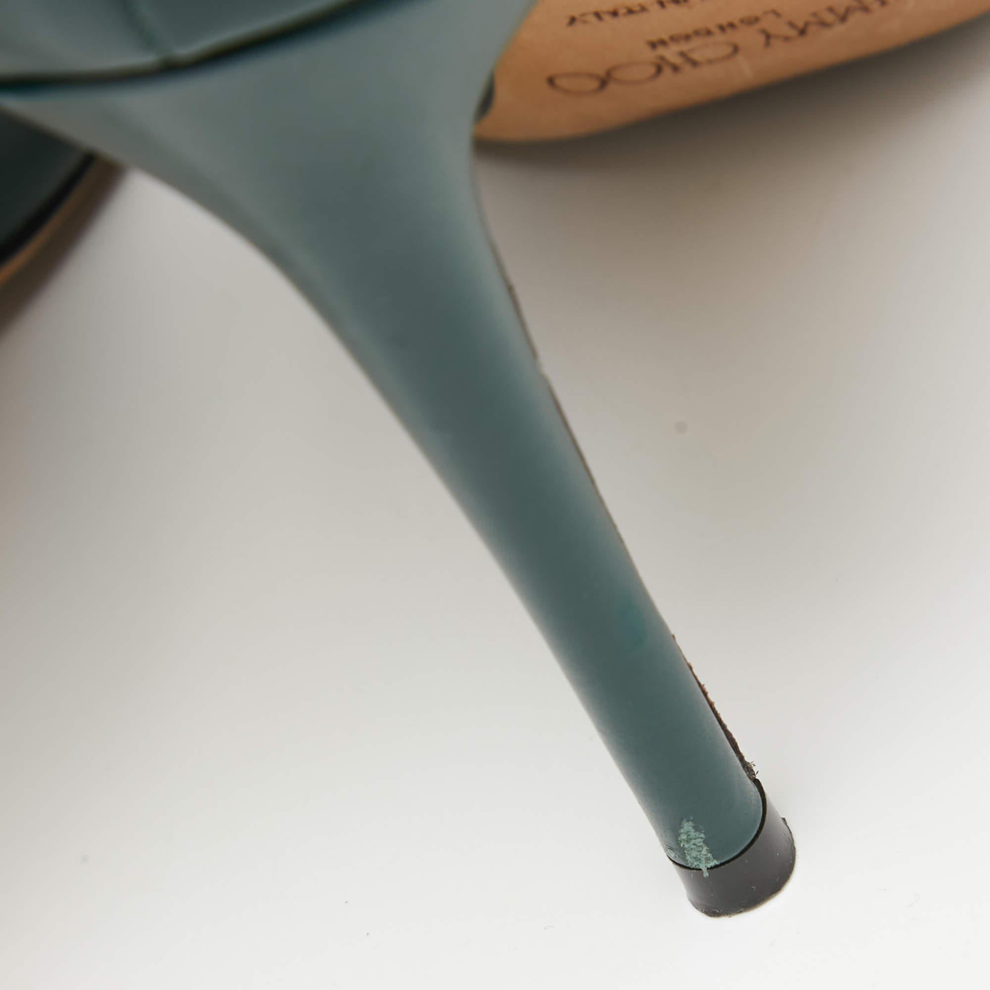 Jimmy Choo Green Leather Lark Ankle Strap Pumps Size 36.5 For Sale 1