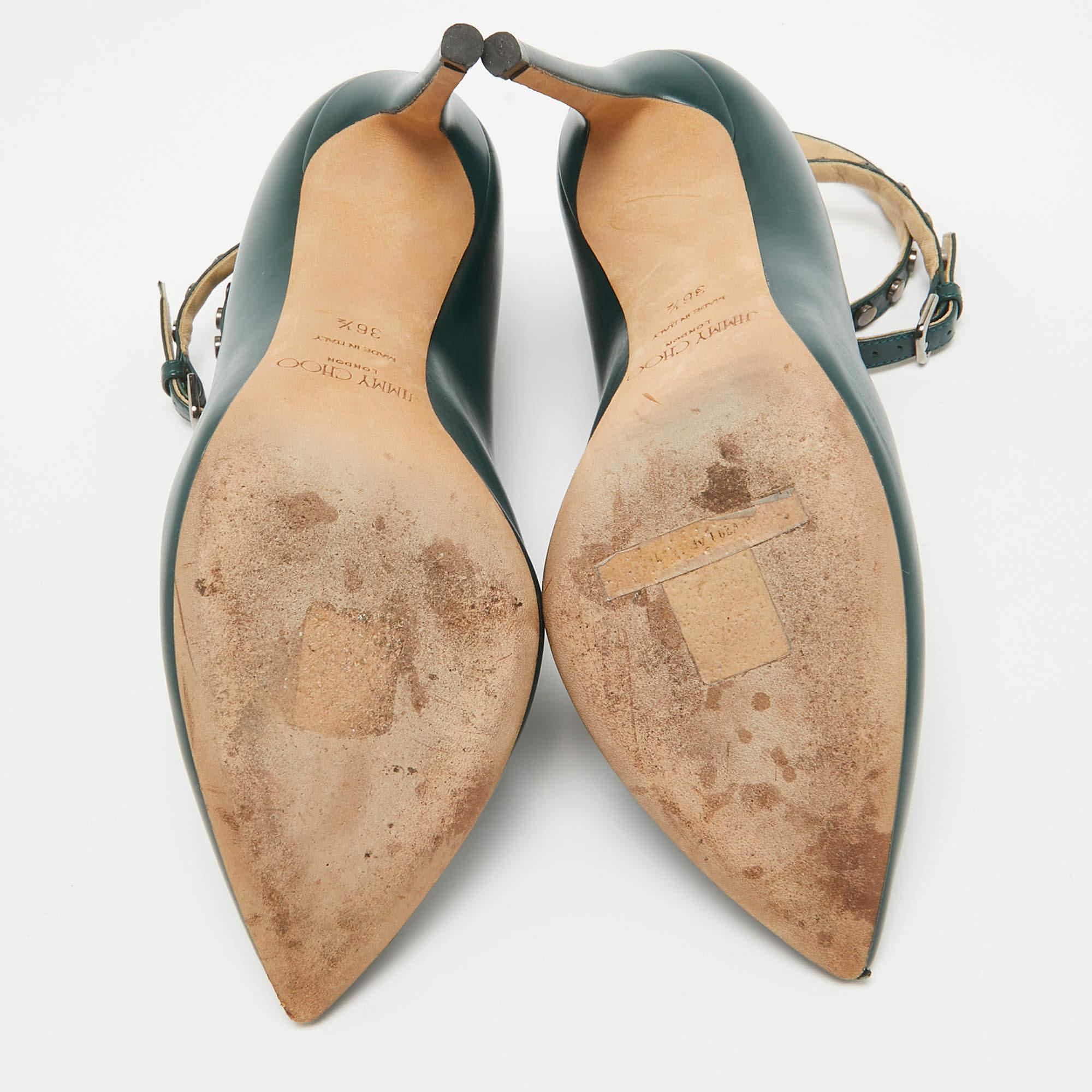 Jimmy Choo Green Leather Lark Ankle Strap Pumps Size 36.5 For Sale 3