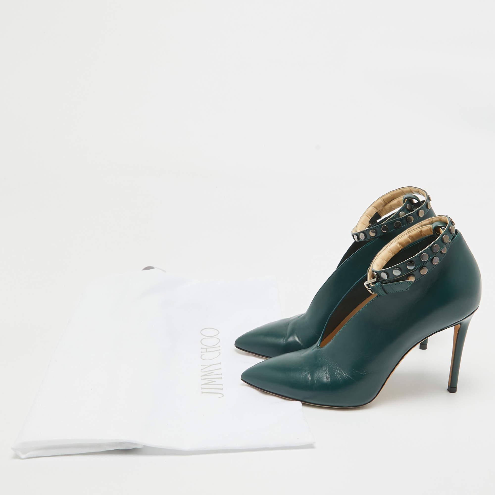 Jimmy Choo Green Leather Lark Ankle Strap Pumps Size 36.5 For Sale 4