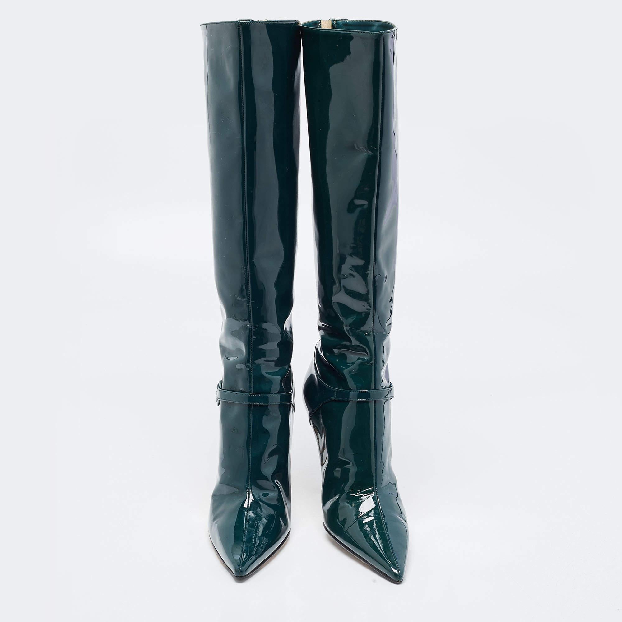 Jimmy Choo Green Patent Leather Calf Length Boots Size 37.5 1