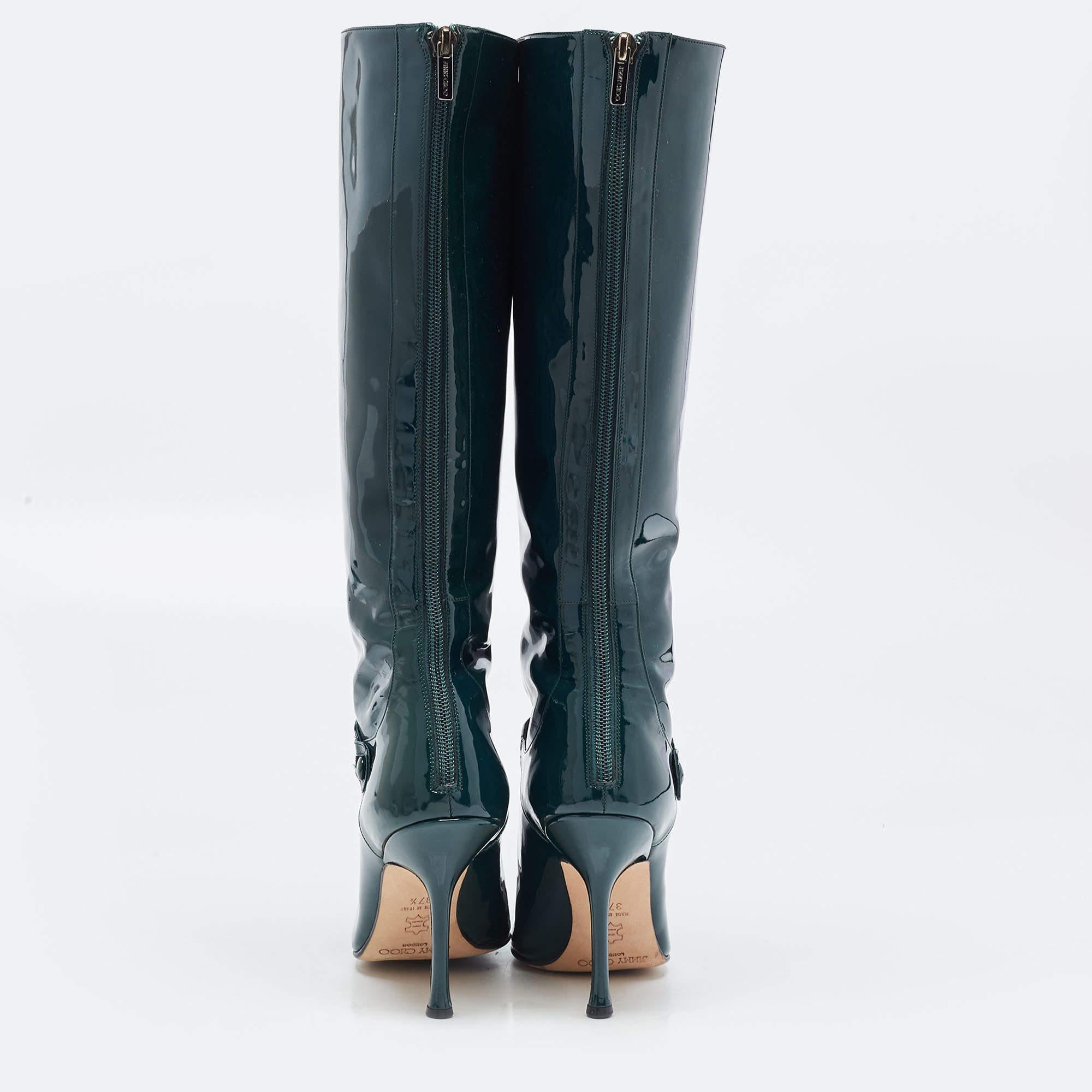 Jimmy Choo Green Patent Leather Calf Length Boots Size 37.5 2