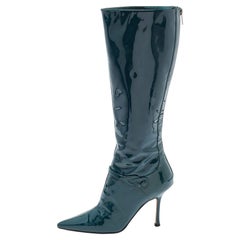 Jimmy Choo Green Patent Leather Calf Length Boots Size 37.5