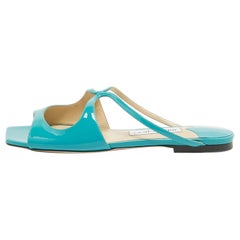 Jimmy Choo Green Patent Leather Flat Sandals Size 38.5