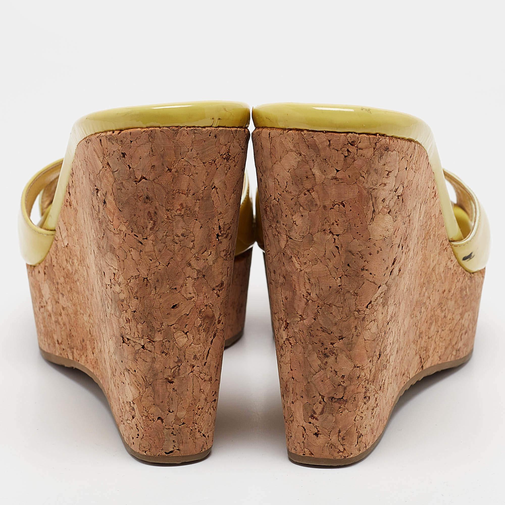 Women's Jimmy Choo Green Patent Leather Prima Wedge Sandals Size 40