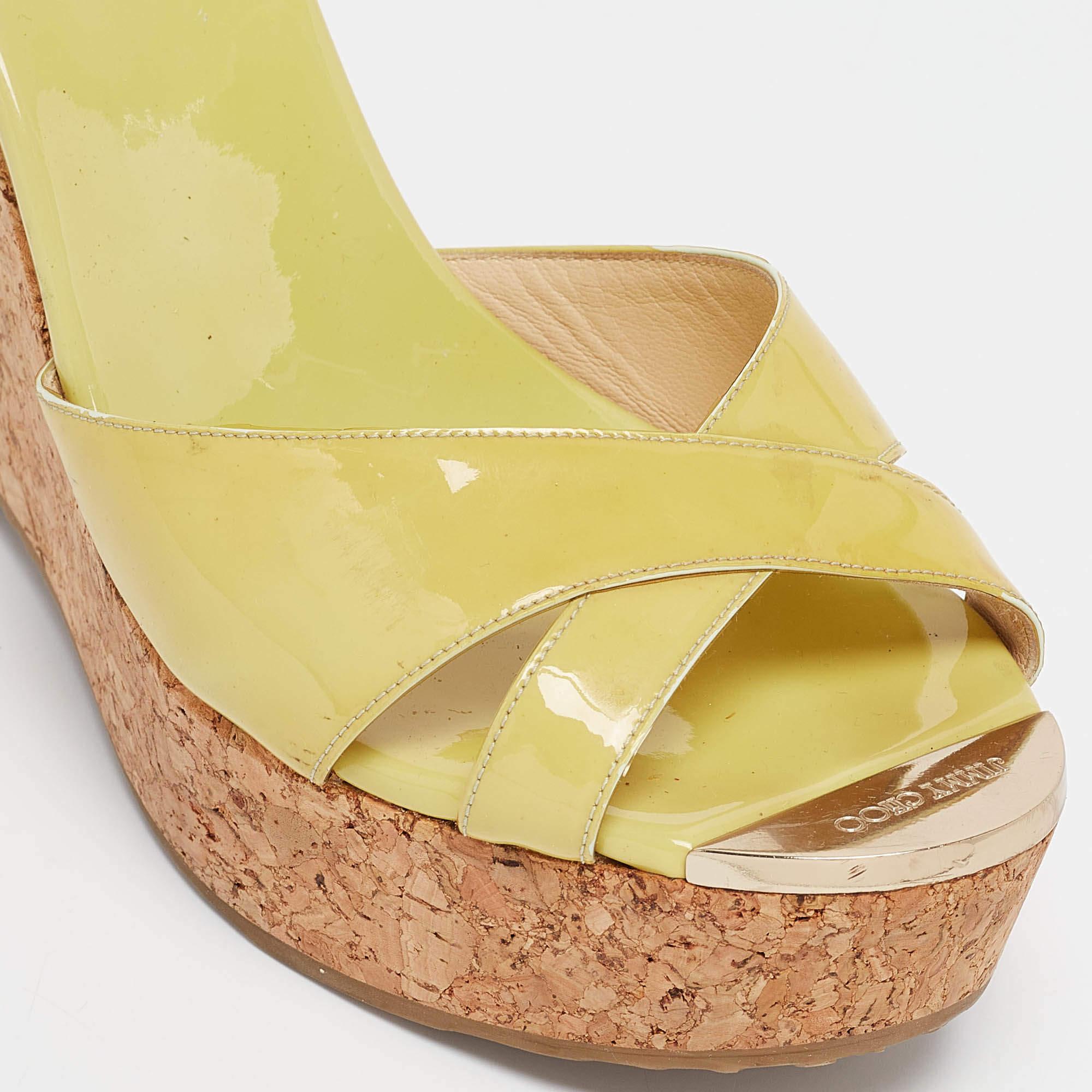 Jimmy Choo Green Patent Leather Prima Wedge Sandals Size 40 2