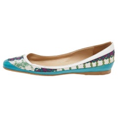 Jimmy Choo Green Printed Canvas And Leather Flats Size 39
