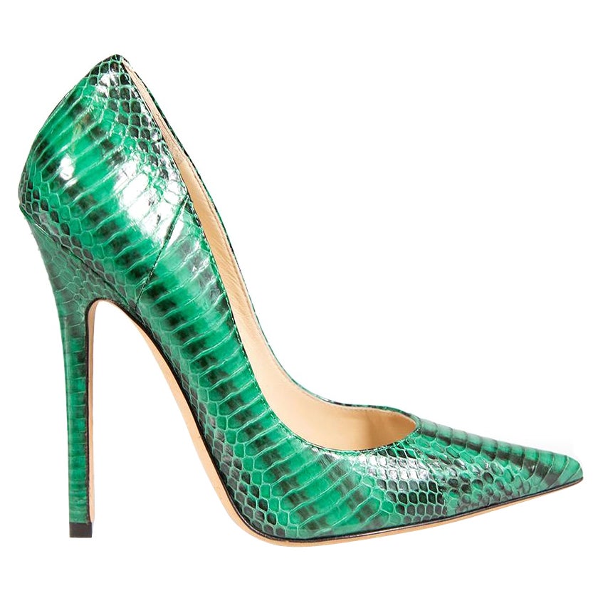 Jimmy Choo Green Python Embossed Anouk Pumps Size IT 36