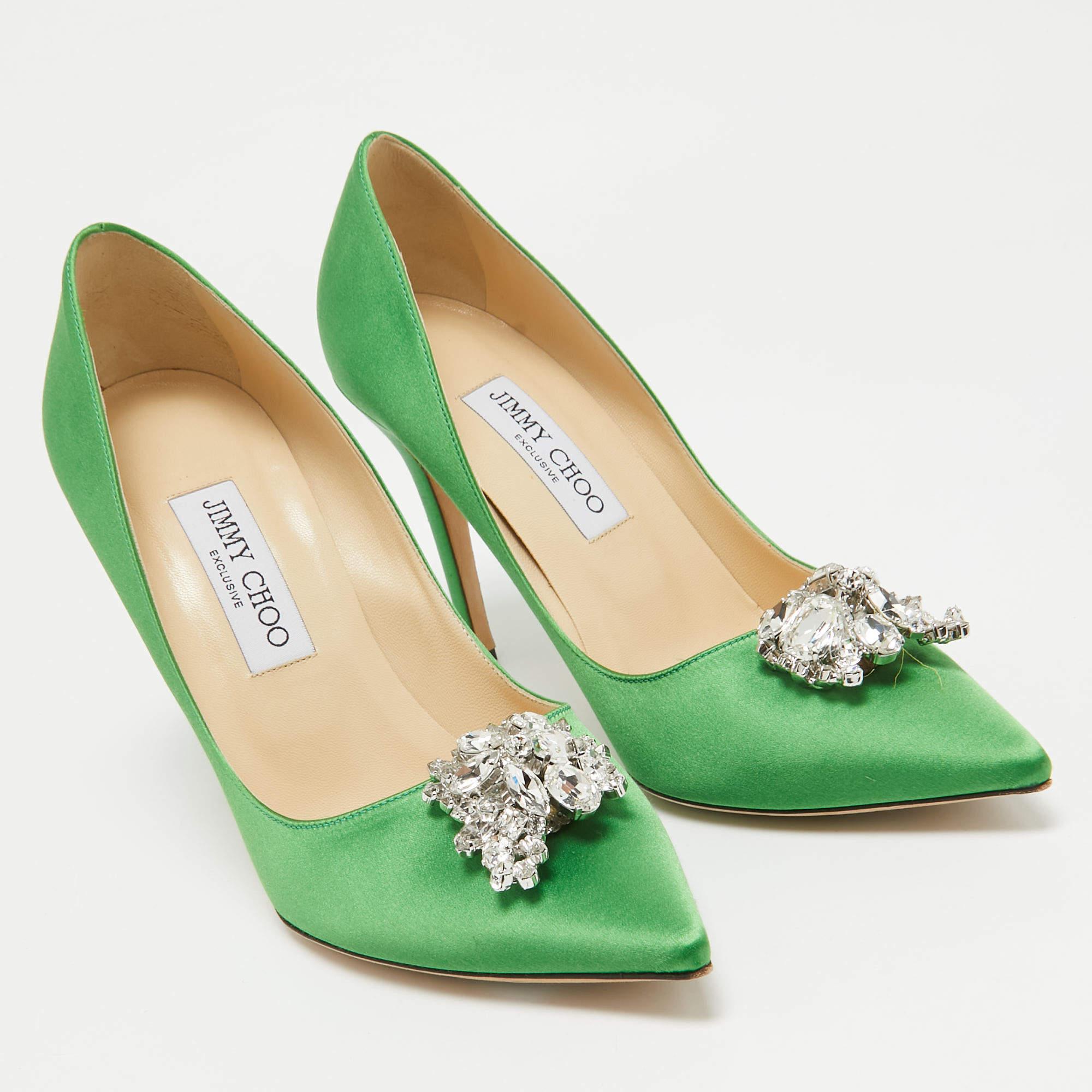 Women's Jimmy Choo Green Satin Manda Pumps Size 39 For Sale