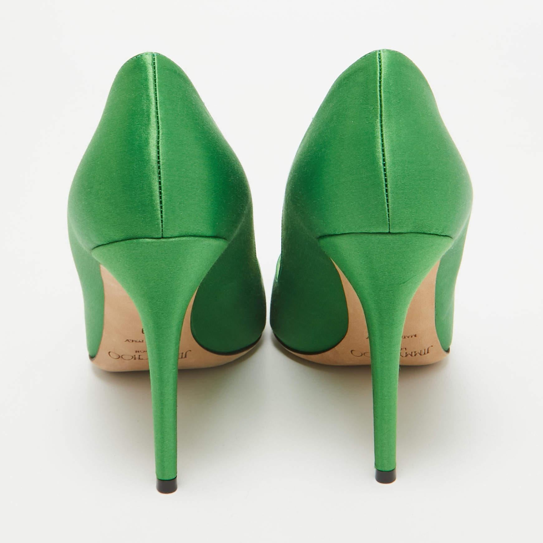 Jimmy Choo Green Satin Manda Pumps Size 39 For Sale 1