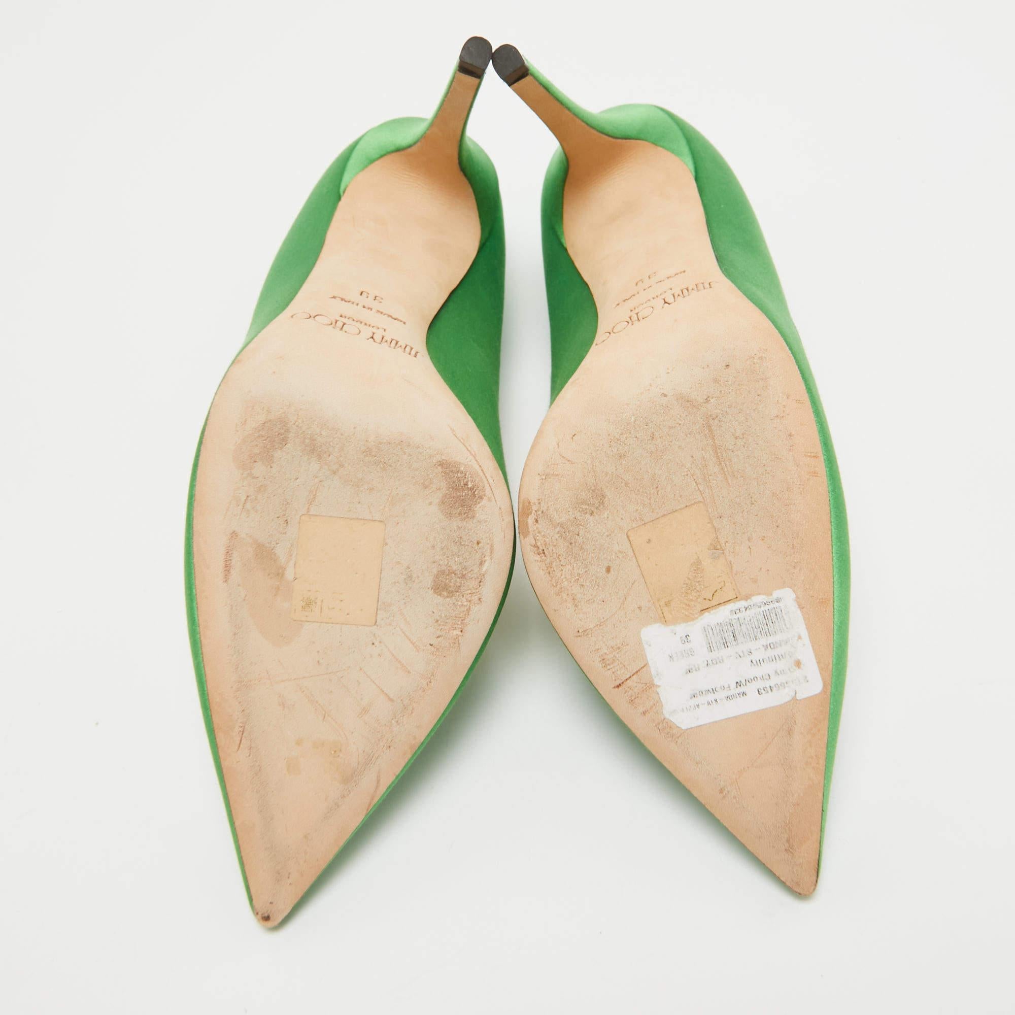 Jimmy Choo Green Satin Manda Pumps Size 39 For Sale 2