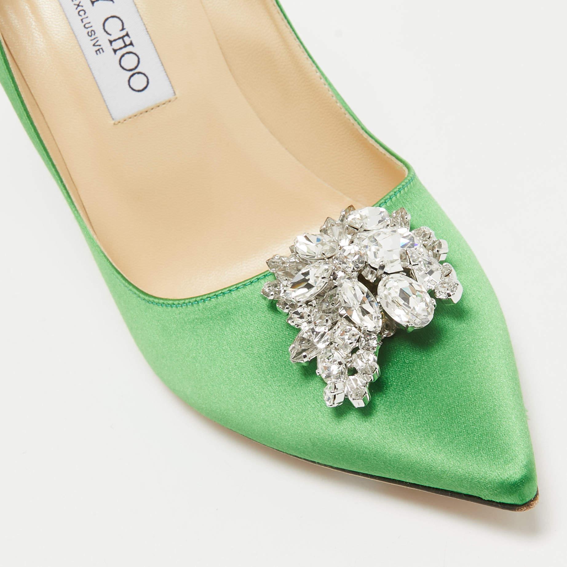Jimmy Choo Green Satin Manda Pumps Size 39 For Sale 3