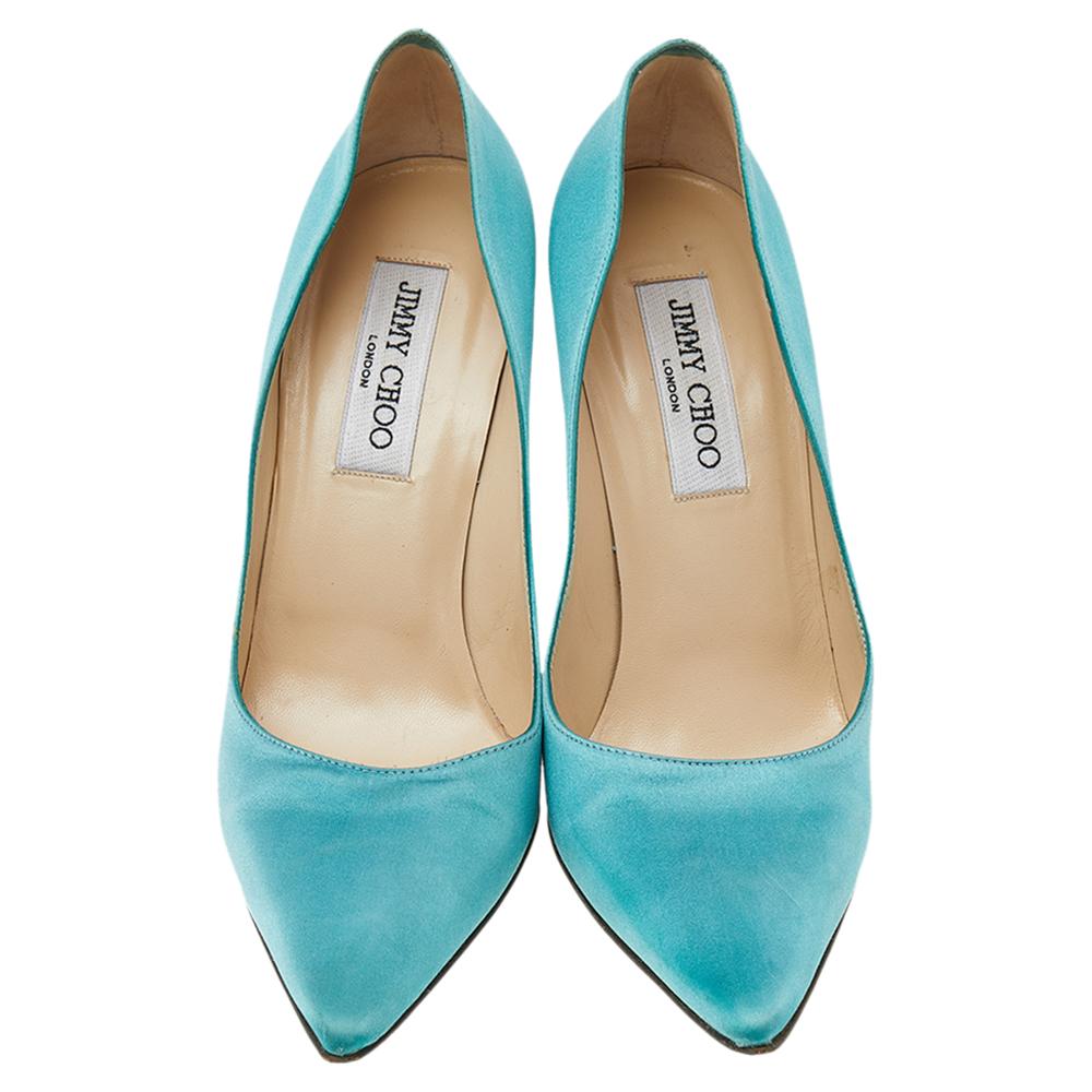 Jimmy Choo Green Satin Pointed Toe Pumps Size 38.5 1