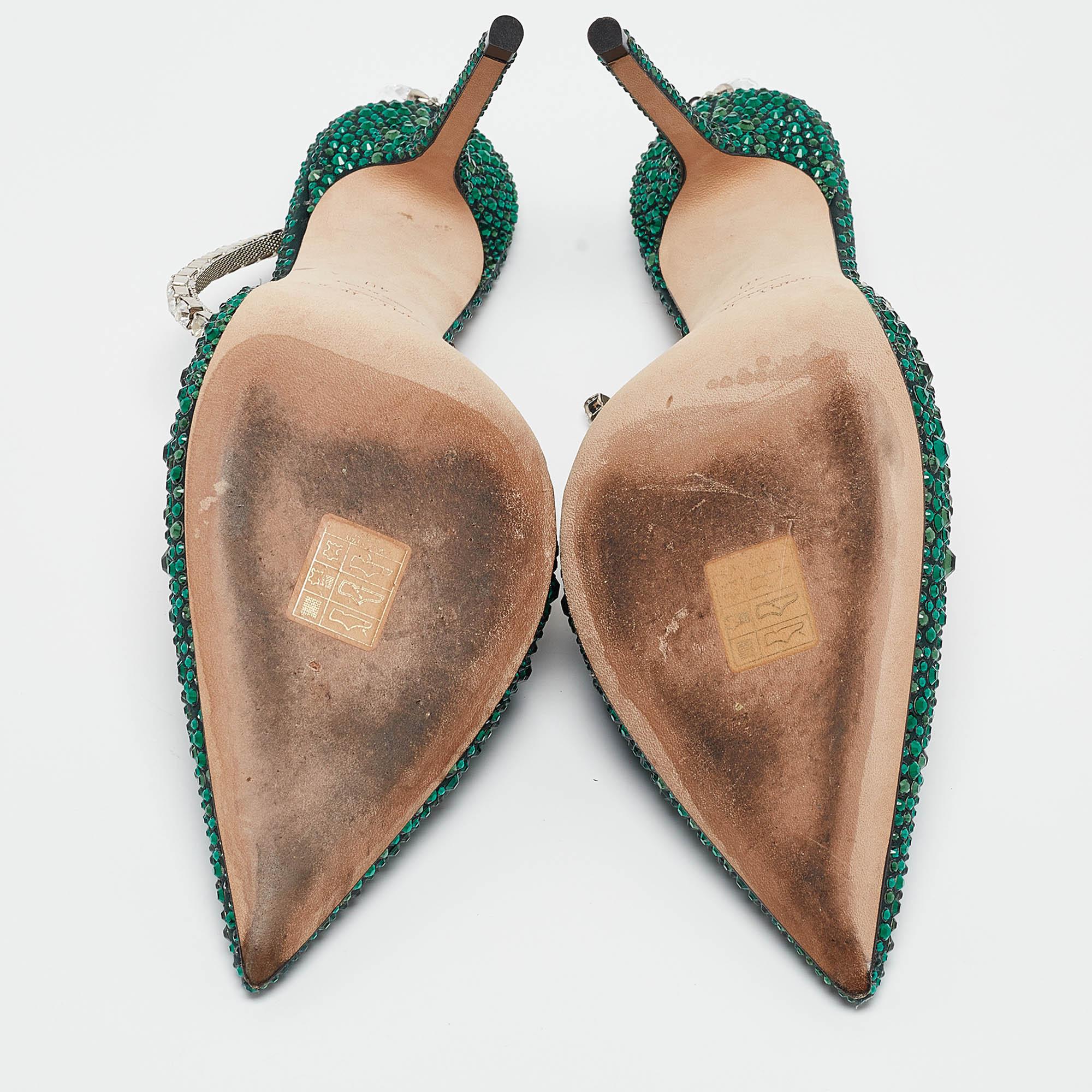 Jimmy Choo Green Satin Saeda Crystals Pumps Size 40 2