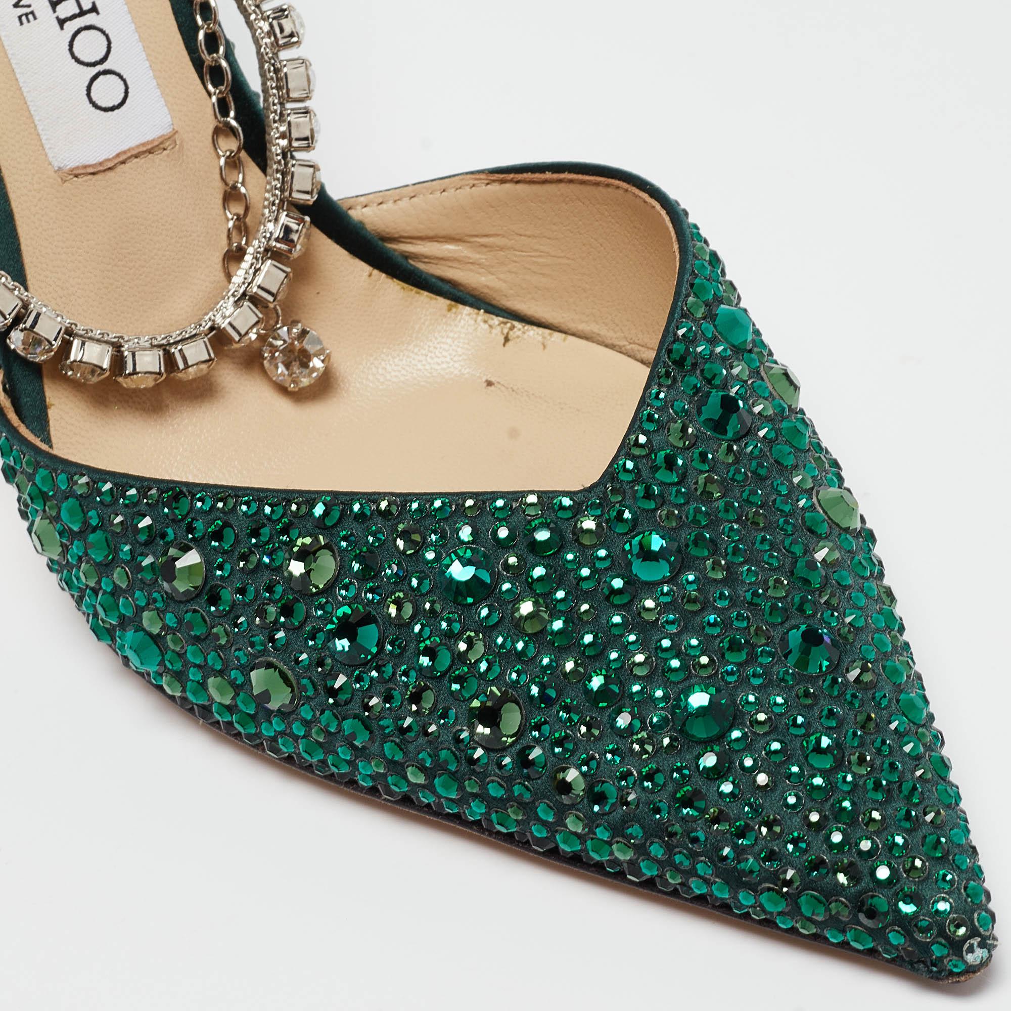 Jimmy Choo Green Satin Saeda Crystals Pumps Size 40 3