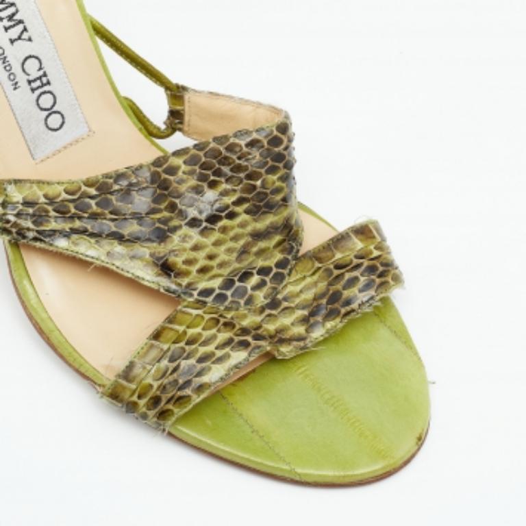 Jimmy Choo Green Snakeskin Leather Slide Sandals Size 38.5 For Sale 1