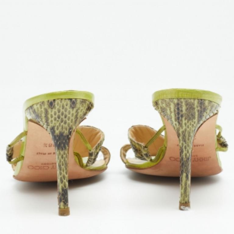 Jimmy Choo Green Snakeskin Leather Slide Sandals Size 38.5 For Sale 3