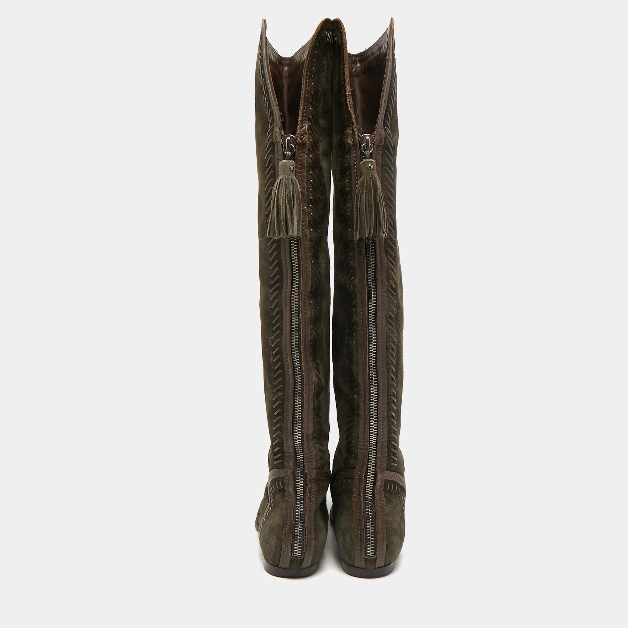 Jimmy Choo - Bottes longueur genou en daim et cuir vert, taille 38 Pour femmes en vente