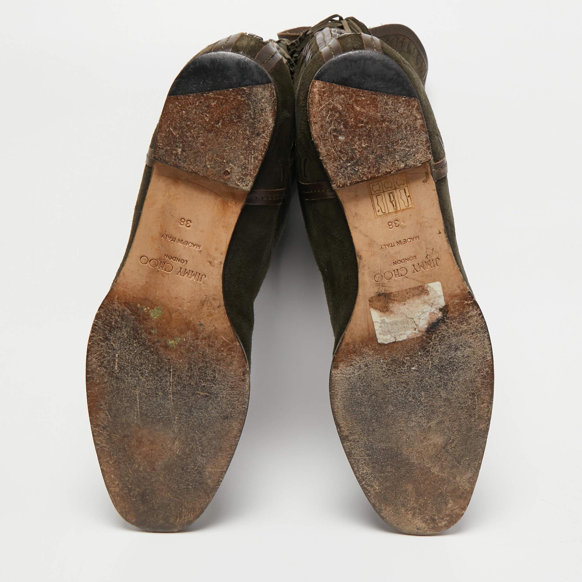 Jimmy Choo - Bottes longueur genou en daim et cuir vert, taille 38 en vente 1