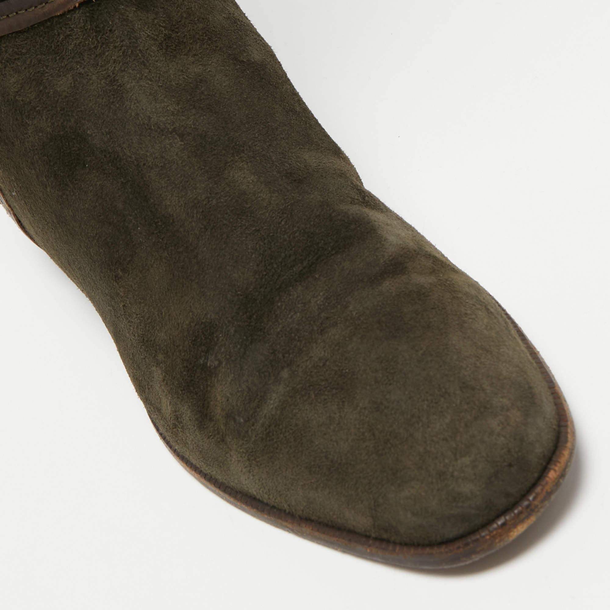 Jimmy Choo - Bottes longueur genou en daim et cuir vert, taille 38 en vente 2