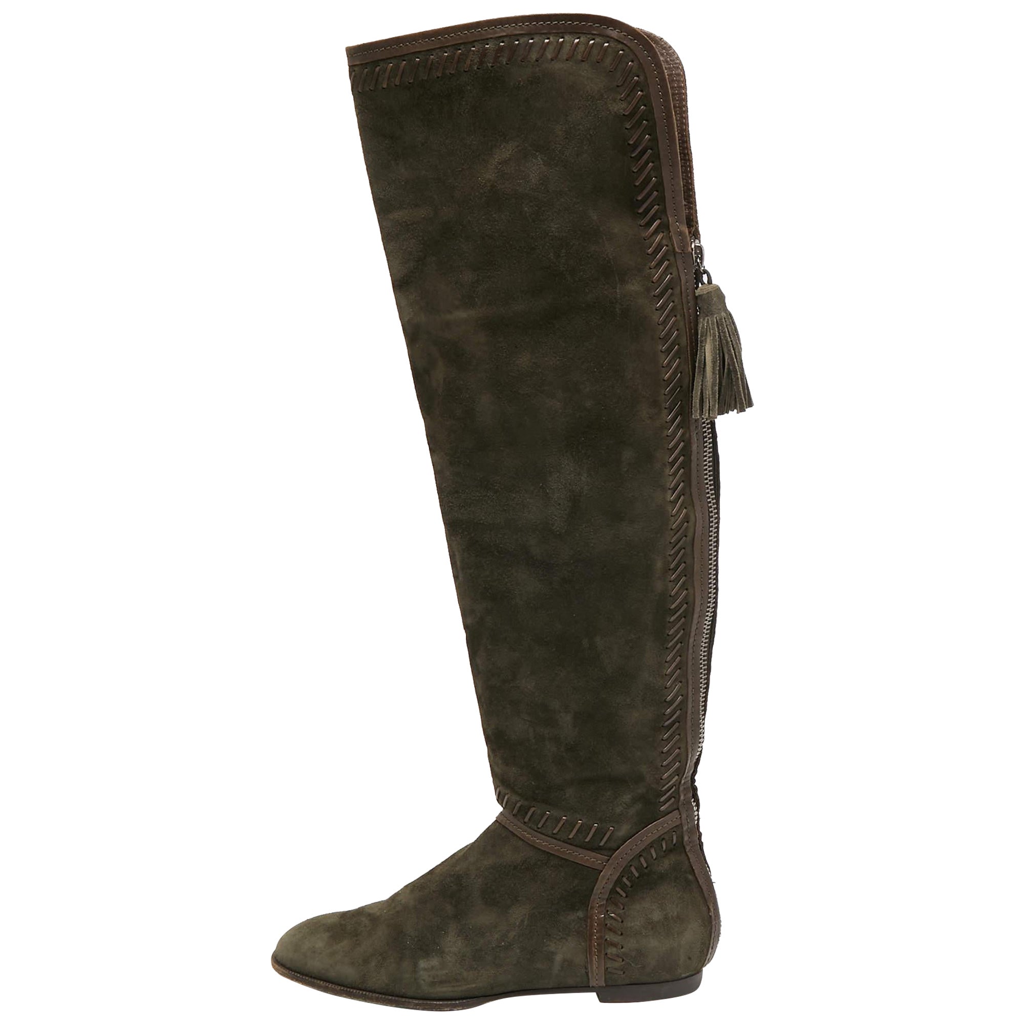 Jimmy Choo Green Suede andLeather Knee Length Boots Size 38