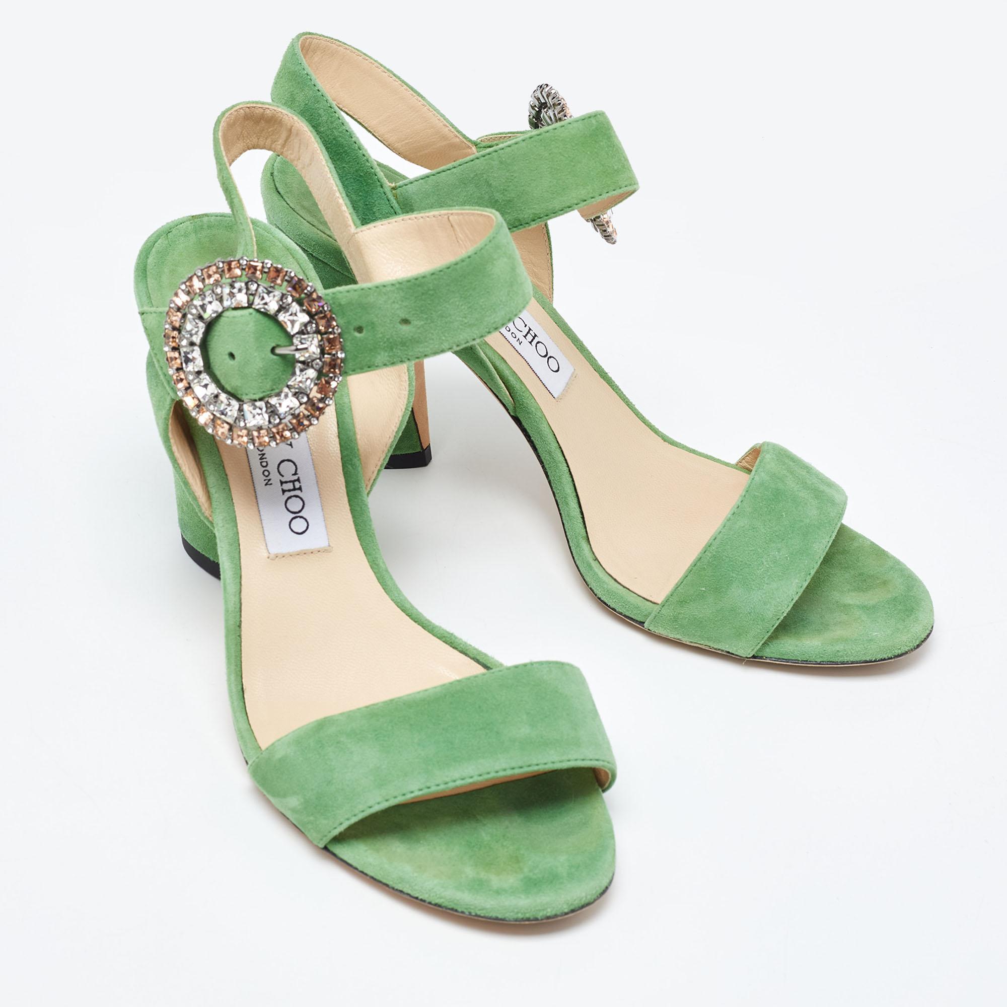 Jimmy Choo Green Suede Ankle Strap Sandals Size 38.5 For Sale 1