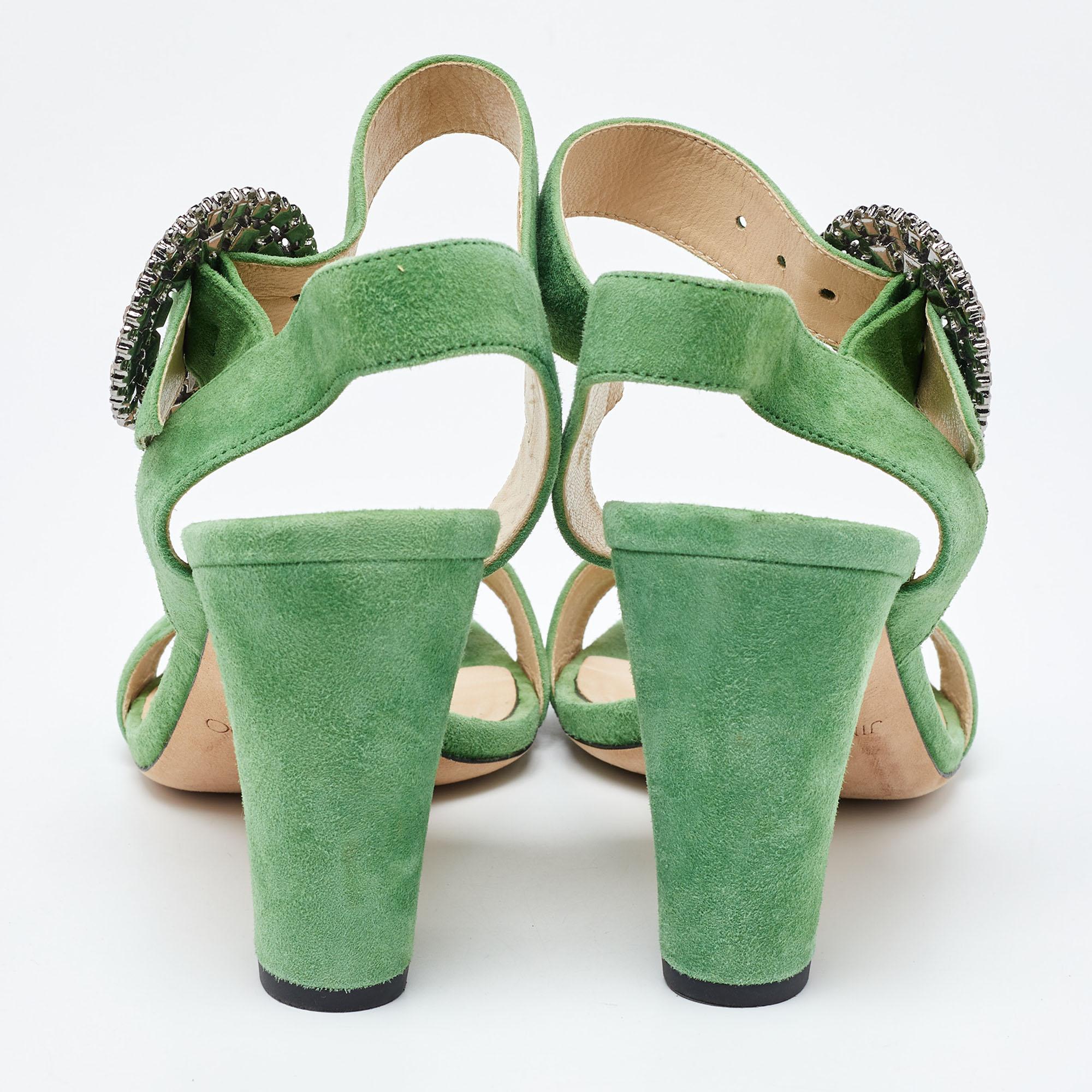 Jimmy Choo Green Suede Ankle Strap Sandals Size 38.5 For Sale 2