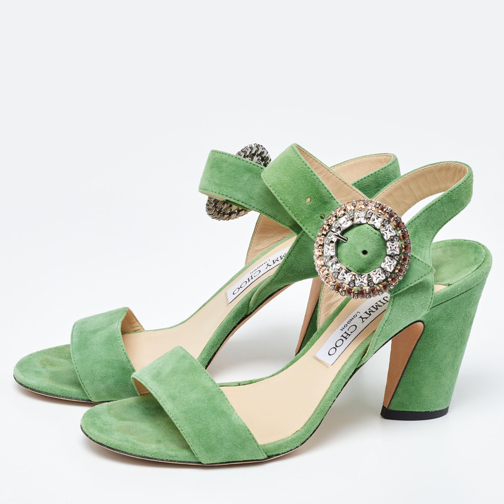 Jimmy Choo Green Suede Ankle Strap Sandals Size 38.5 For Sale 3
