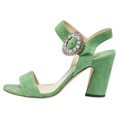 Jimmy Choo Green Suede Ankle Strap Sandals Size 38.5