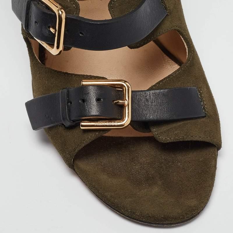 Jimmy Choo Green Suede Buckle Strappy Sandals Size 37 For Sale 2