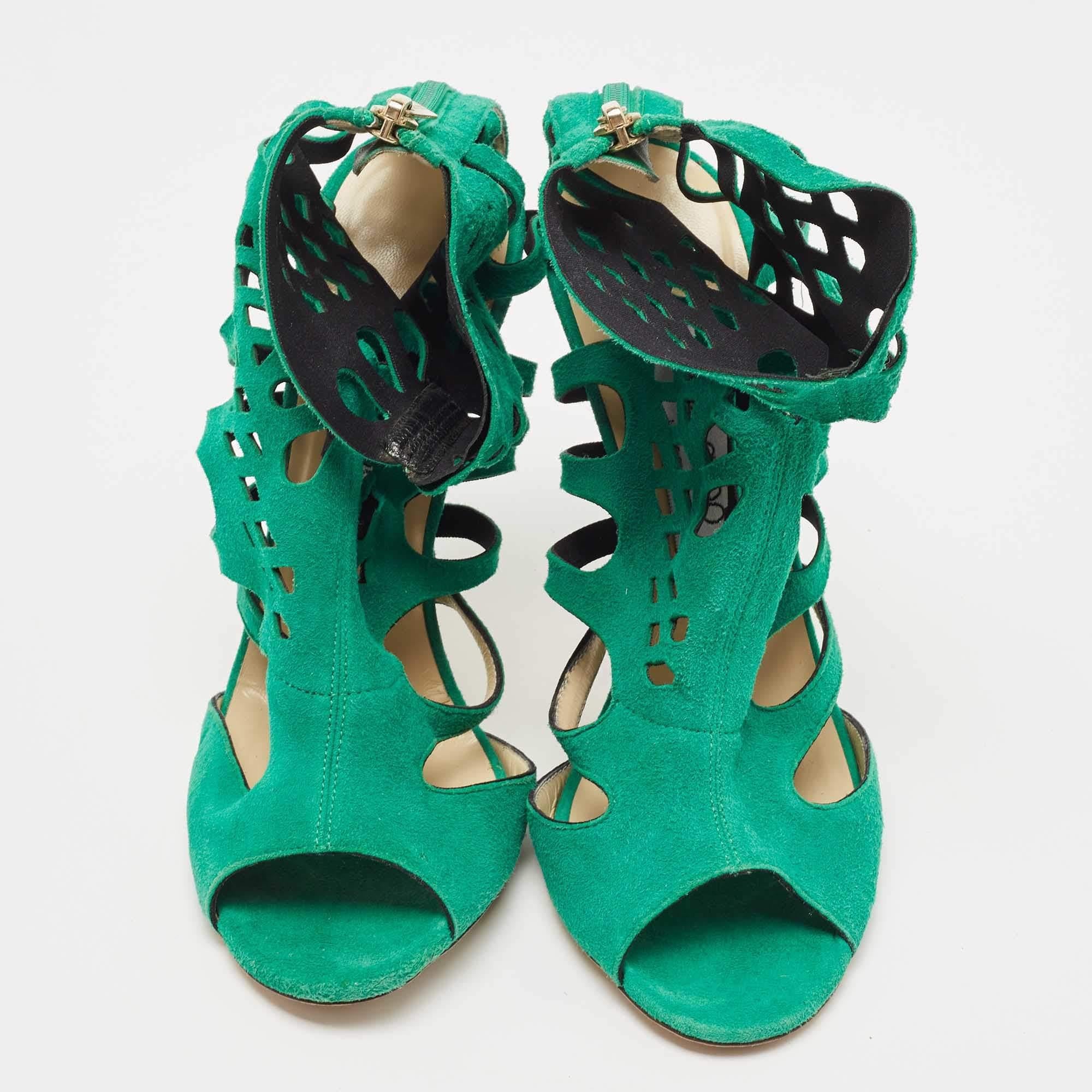 Vert Jimmy Choo - Sandales à découpes en daim vert, taille 38,5 en vente