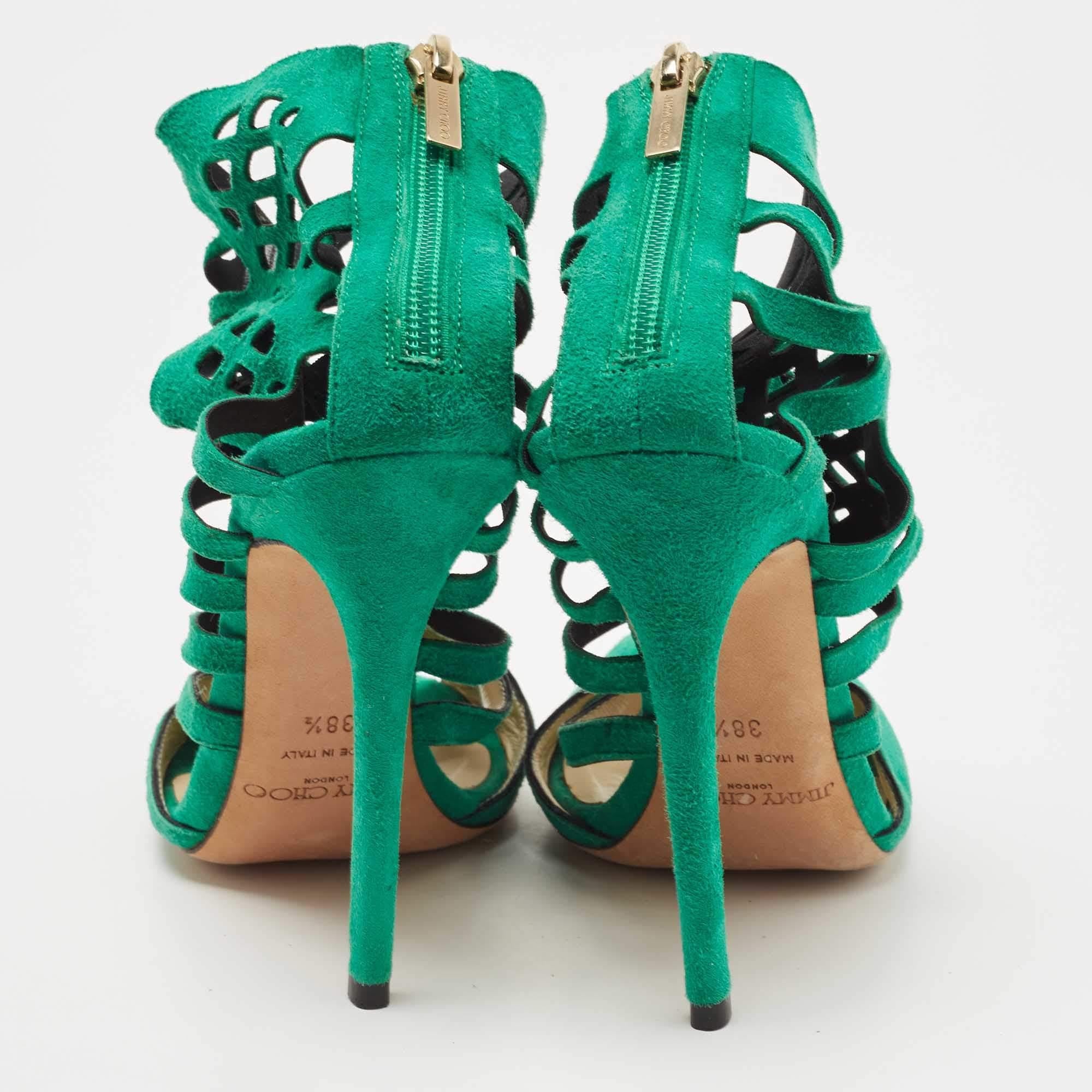 Jimmy Choo - Sandales à découpes en daim vert, taille 38,5 Pour femmes en vente