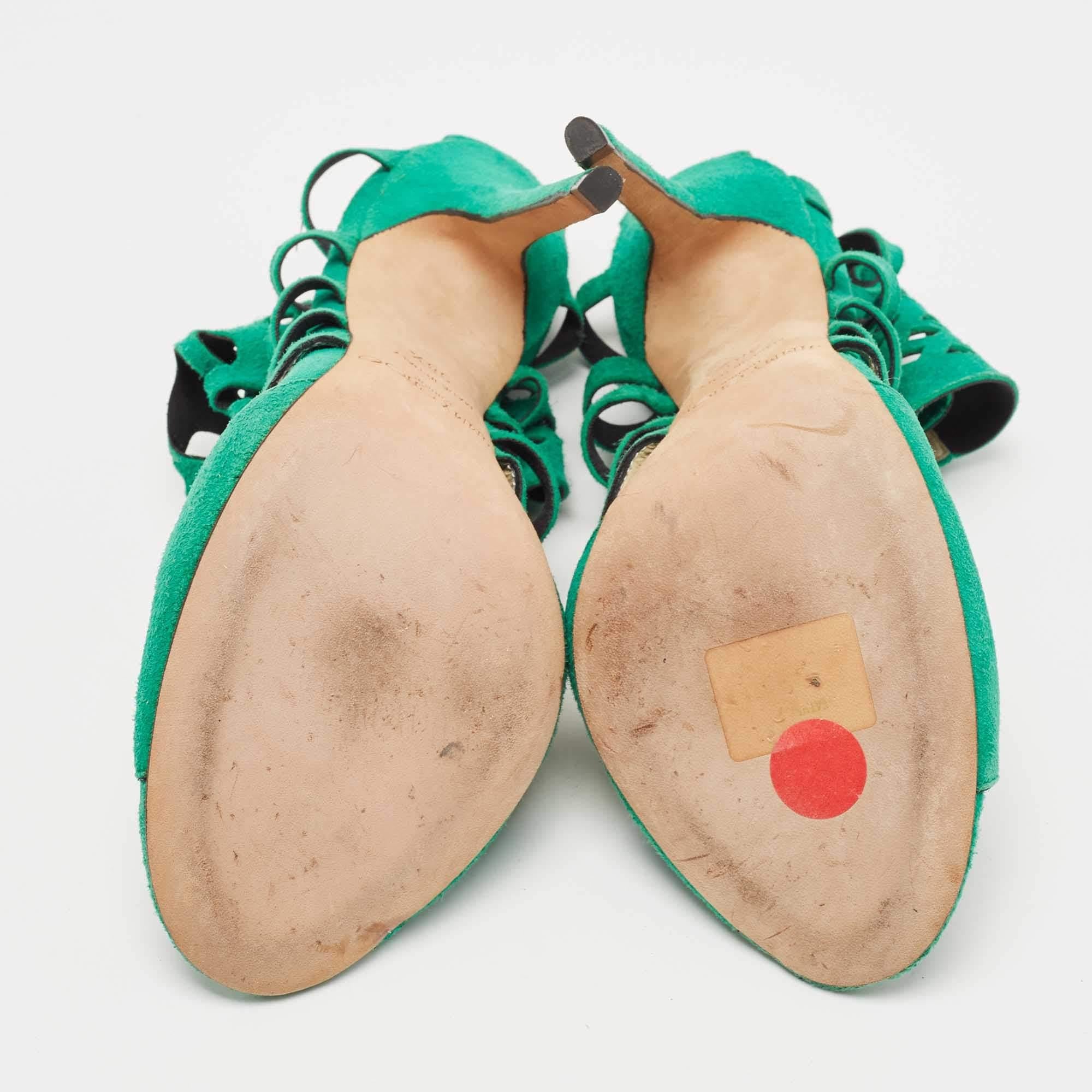 Jimmy Choo - Sandales à découpes en daim vert, taille 38,5 en vente 1