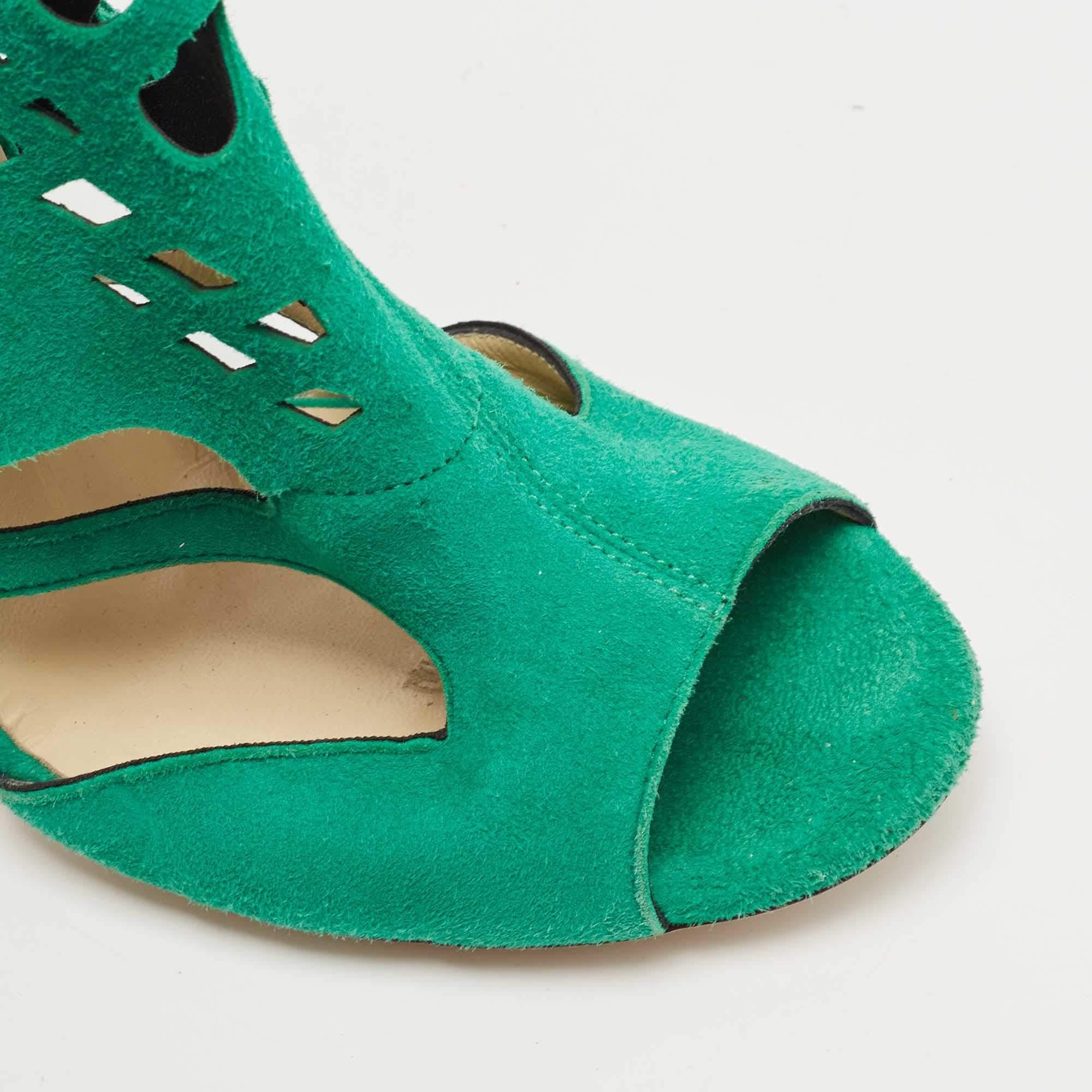 Jimmy Choo - Sandales à découpes en daim vert, taille 38,5 en vente 2