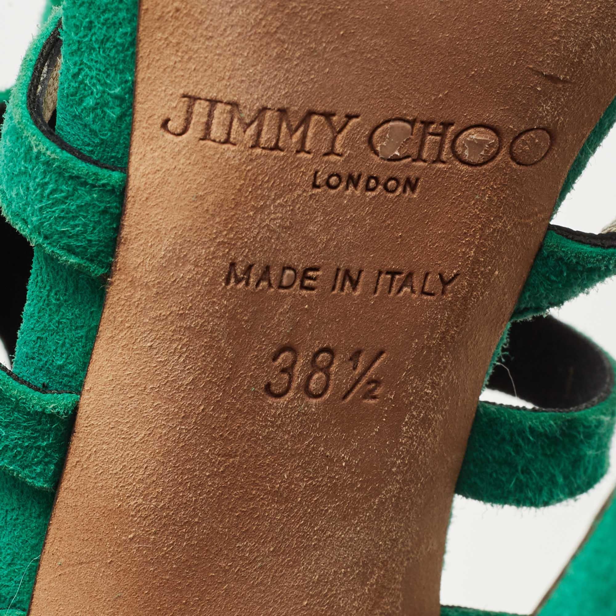 Jimmy Choo - Sandales à découpes en daim vert, taille 38,5 en vente 3