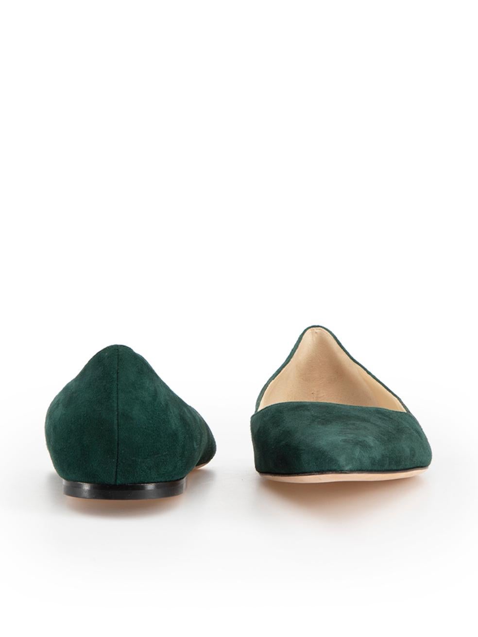 Jimmy Choo Green Suede Pointed-Toe Flats Size IT 41.5 In Good Condition For Sale In London, GB