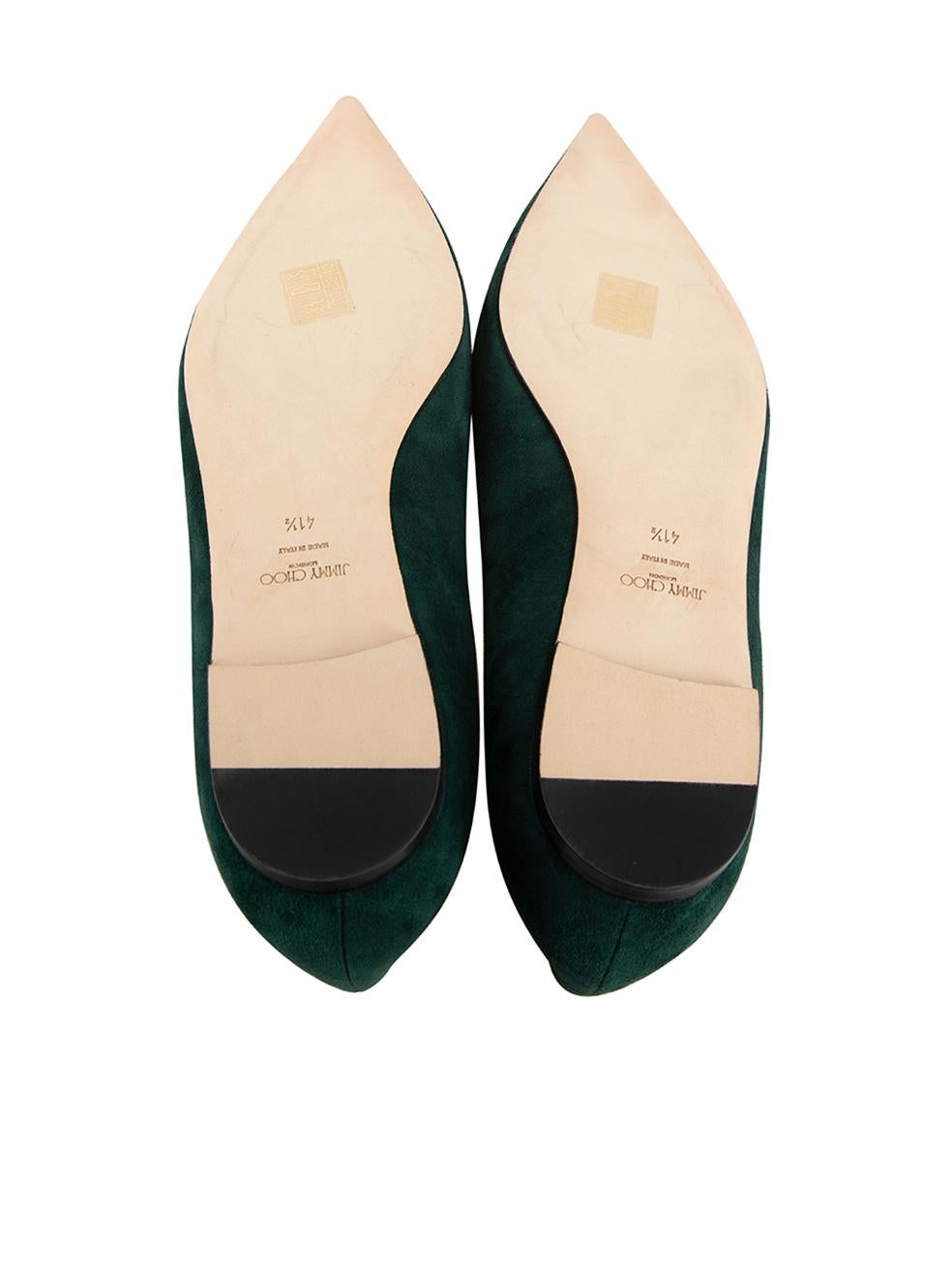Women's Jimmy Choo Green Suede Pointed-Toe Flats Size IT 41.5 For Sale