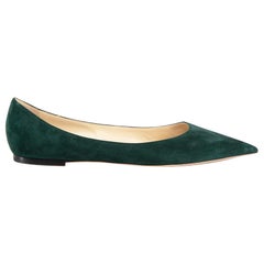 Jimmy Choo Green Suede Pointed-Toe Flats Size IT 41.5
