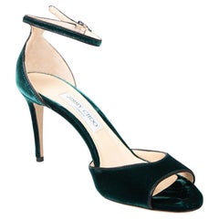 Jimmy Choo Green Velvet Annie 85 Heeled Sandals Size IT 39.5