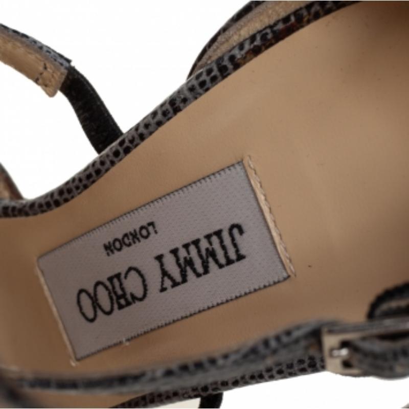 Women's Jimmy Choo Grey Croc Embossed Leather Studded Strappy Sandals Size 36 For Sale