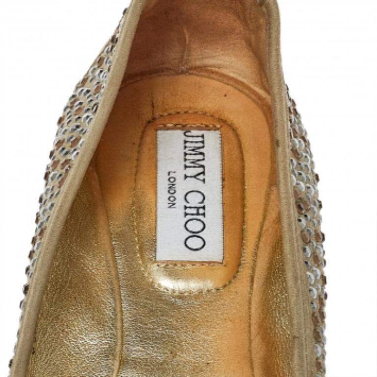 Women's Jimmy Choo Grey Crystal Embellished Suede Weber Ballet Flats Size 38.5 For Sale