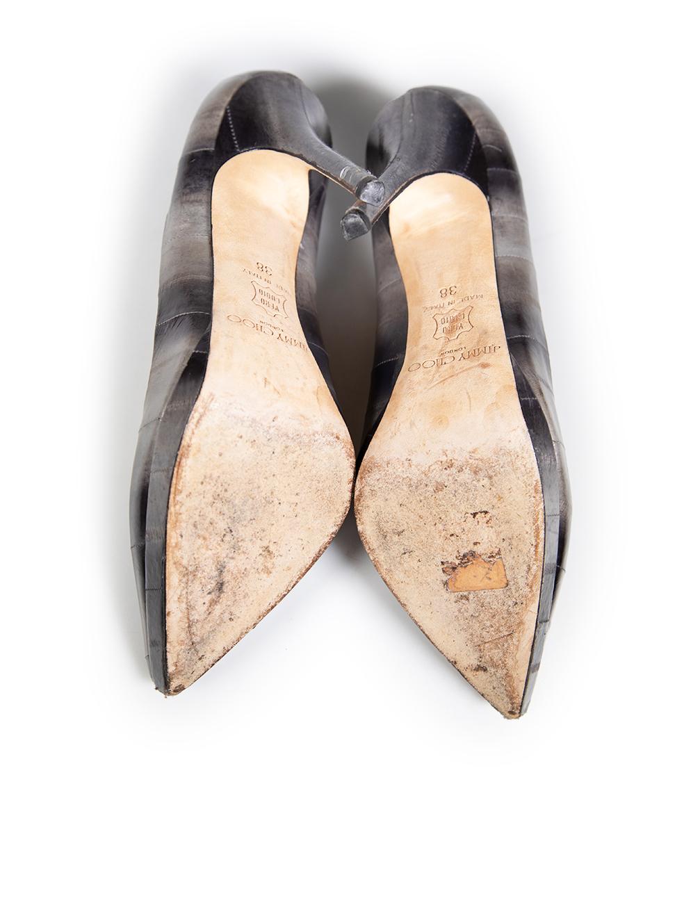 Jimmy Choo Grey Eel Skin Pumps Size IT 38 In Good Condition For Sale In London, GB