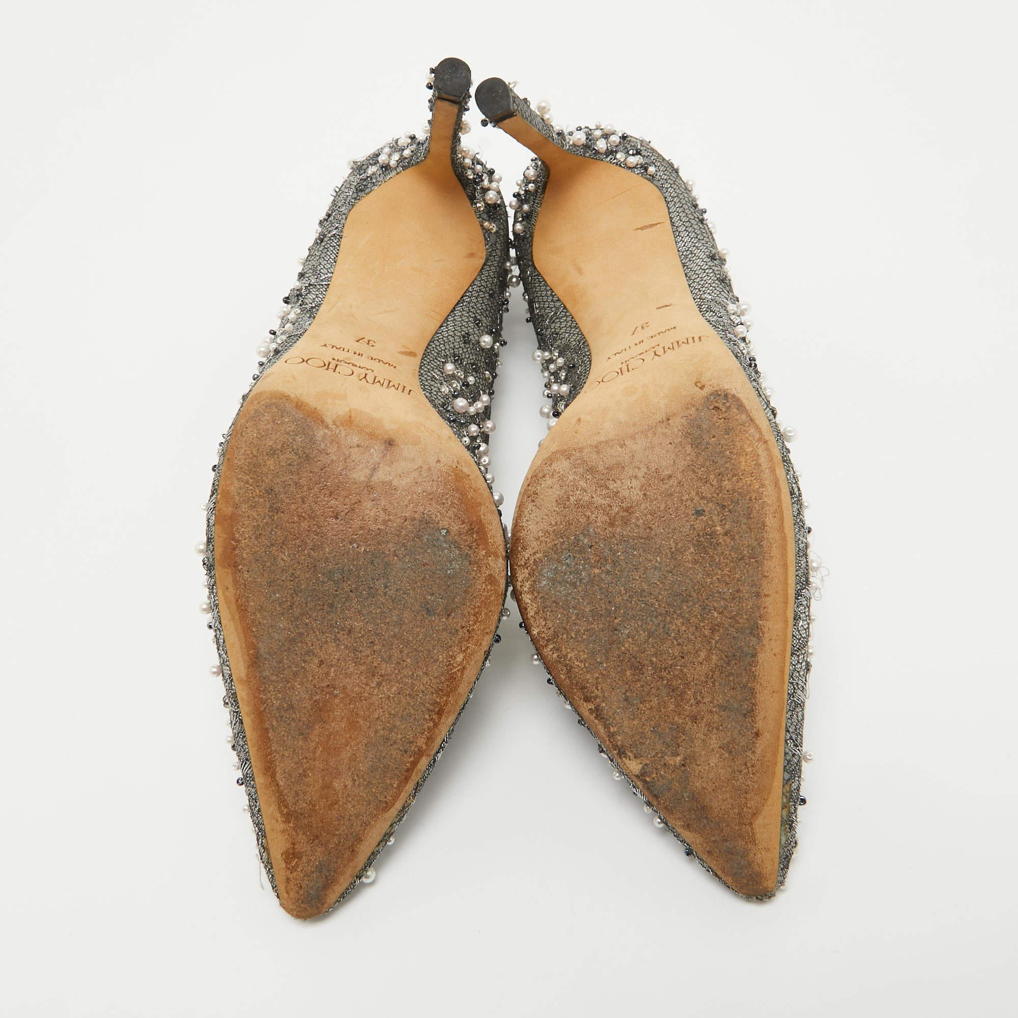 Jimmy Choo Grey Embellished Lace Romy Pumps Size 37 1