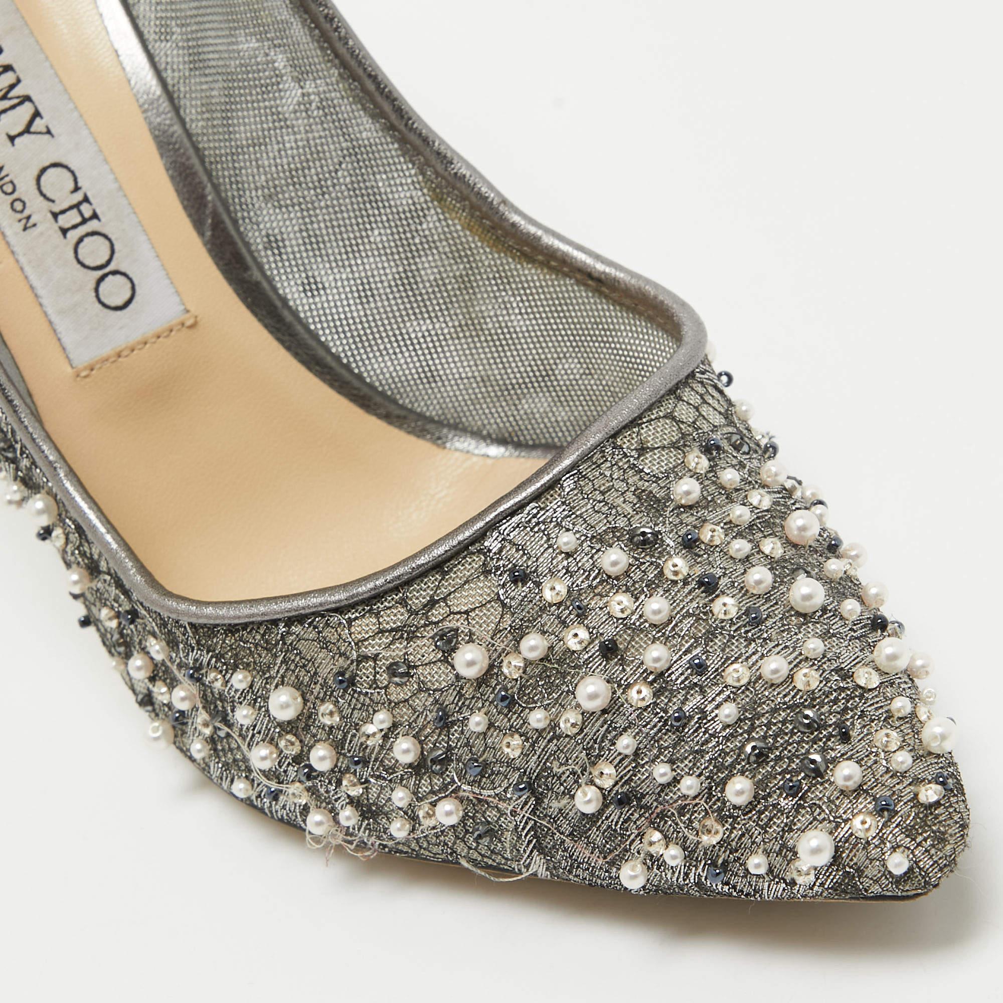 Jimmy Choo Grey Embellished Lace Romy Pumps Size 37 2