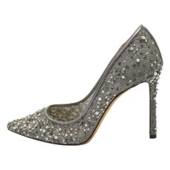 Jimmy Choo Grey Embellished Lace Romy Pumps Size 37