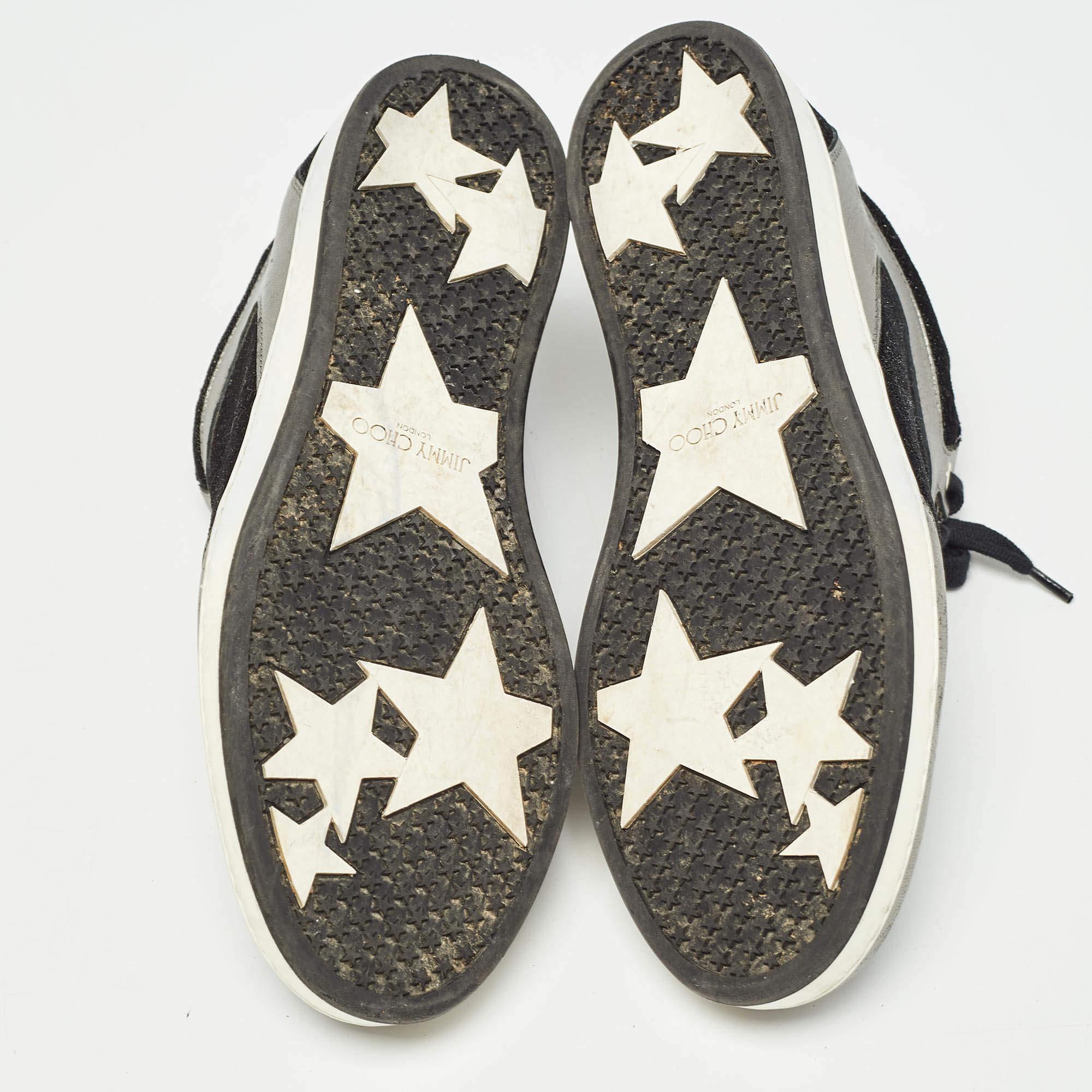 Jimmy Choo Grey Glitter Velvet and Leather Miami Low Top Sneakers Size 38 For Sale 1